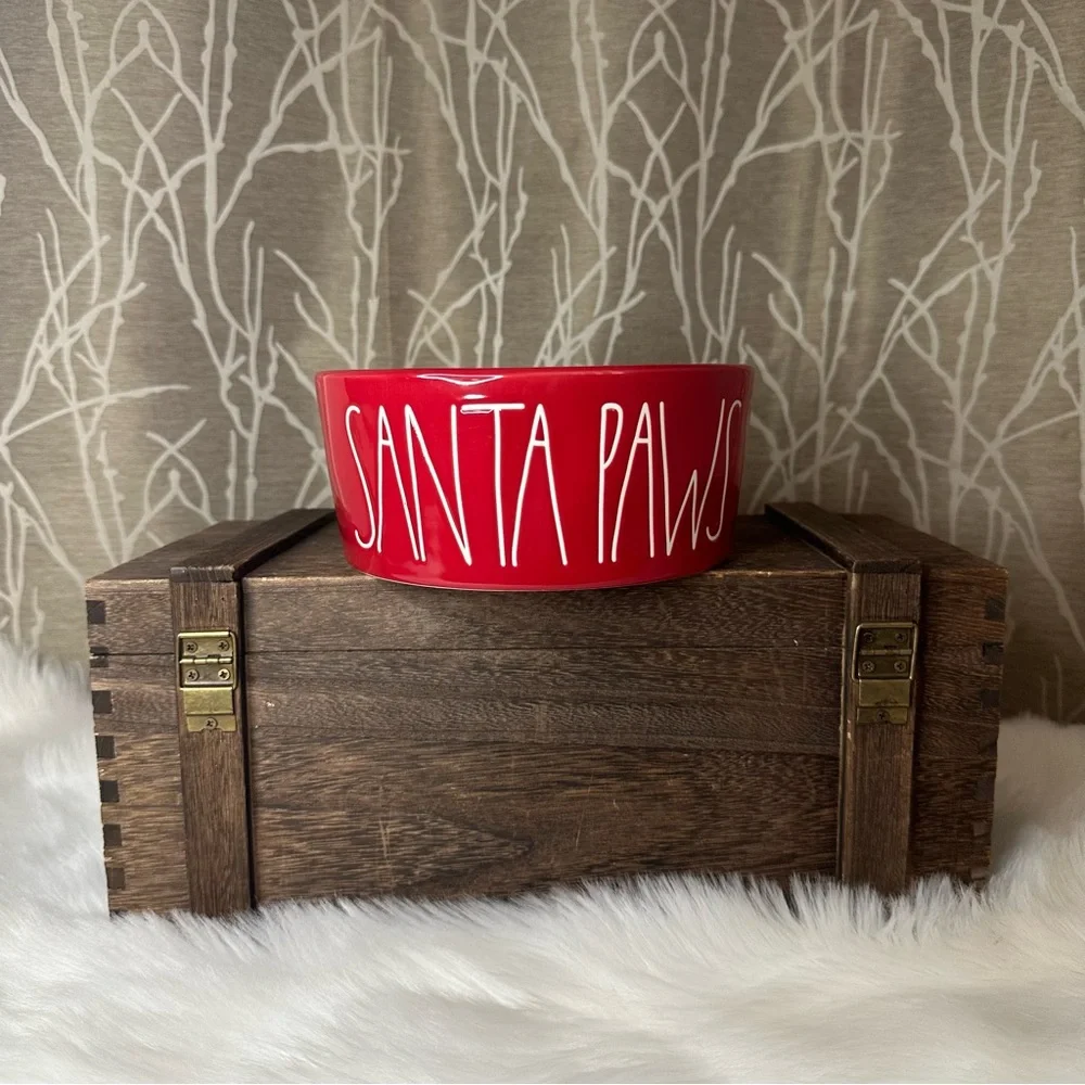 Rae Dunn Holiday Christmas Xmas Red Santa Paws Holiday Pet Dog Cat Bowl